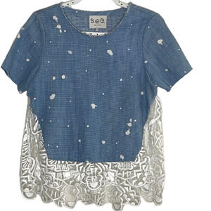SEA‎ NEW YORK EMBROIDERED SHORT SLEEVE TOP SIZE 0